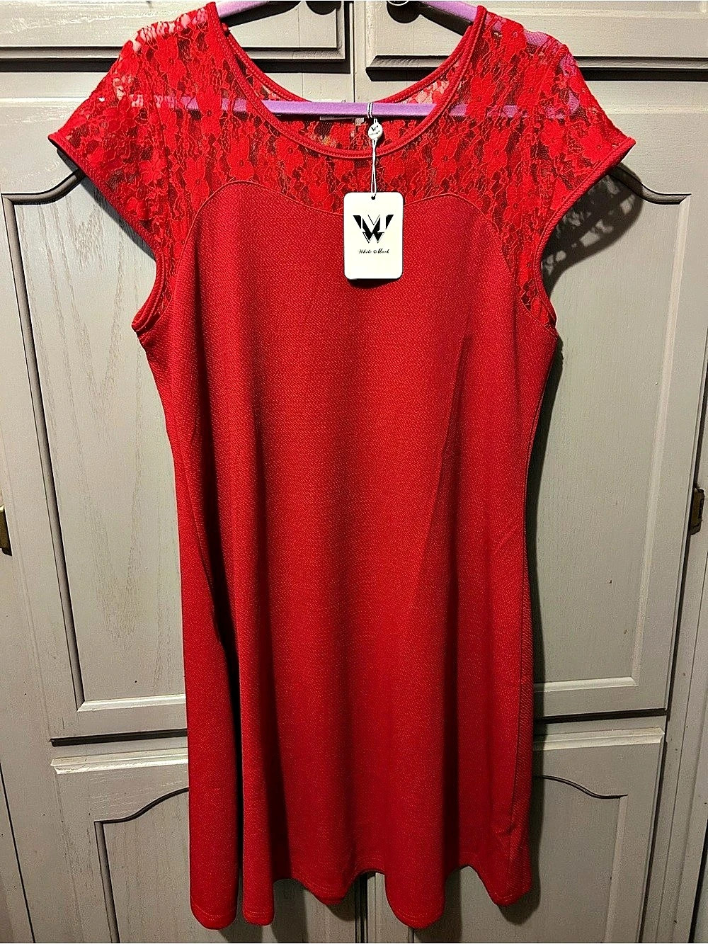 White Mark Pelagia Dress Floral Lace Mini Dress Red 2XL